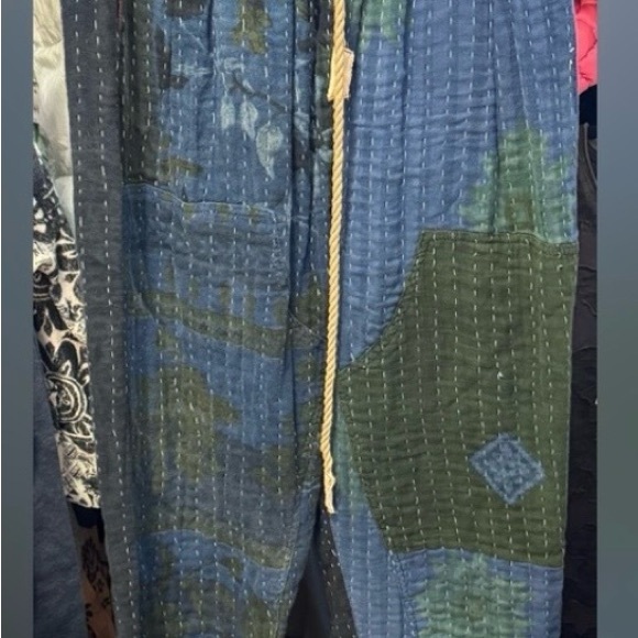 NWT FP Dr Collectors Textured Green and Indigo Pleated Kantha Pants - Picture 14 of 17